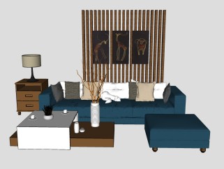 北欧风格客厅家具SU模型，客厅家具草图大师模型下载