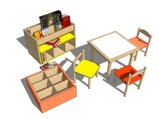  现代儿童桌椅草图大师模型，儿童桌椅sketchup模型下载