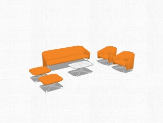 现代橙色办公休闲沙发草图大师模型，办公沙发skp模型下载