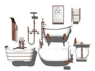 现代浴缸摆件组合su模型，浴缸草图大师模型下载