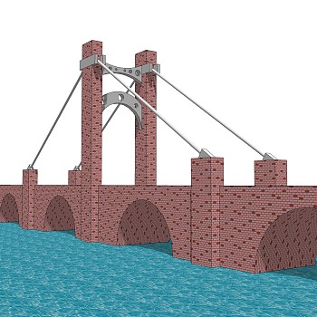 悬索桥设计草图大师模型下载，sketchup悬索桥su模型分享