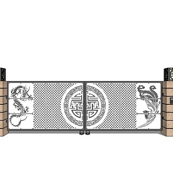 中式铁艺大门草图大师模型，大门sketchup模型下载