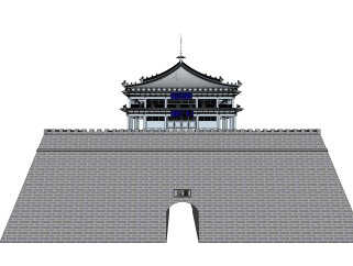 中式城楼楼阁免费su模型下载、城楼楼阁草图大师模型下载