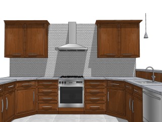美式实木岛型橱柜sketchup模型，厨房柜草图大师模型下载