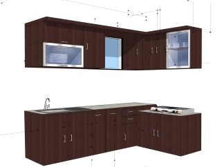 现代L形橱柜sketchup模型，厨房柜草图大师模型下载