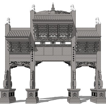 大门式牌楼草图大师模型下载，入口大门sketchup模型分享