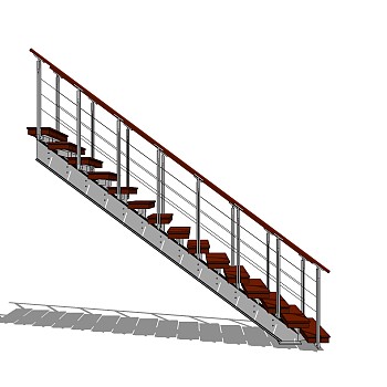 现代钢结构单跑楼梯草图大师模型，钢结构单跑楼梯sketchup模型免费下载