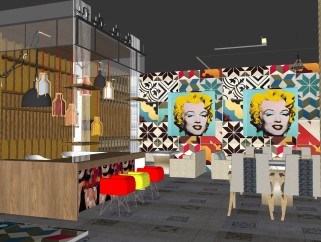 两层火锅店餐饮店设计sketchup模型，火锅店草图大师模型下载