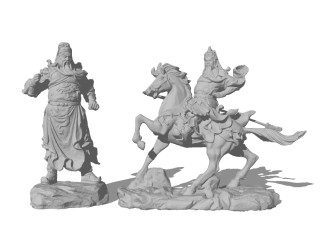 中式古代人物关羽雕像su模型下载、古代人物关羽雕像草图大师模型下载
