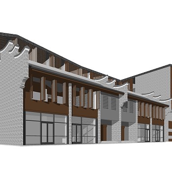 中式沿街商业建筑草图大师模型，沿街商业建筑sketchup模型免费下载