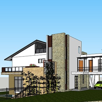 现代独栋别墅su模型免费下载，sketchup别墅草图大师模型