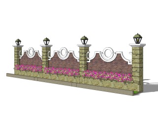 简欧围墙护栏免费su模型，栏杆草图大师模型下载