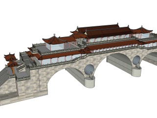 中式城楼建筑免费su模型下载、城楼建筑草图大师模型下载