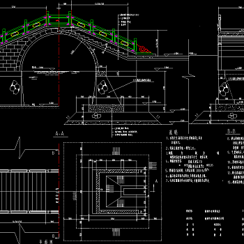 全套古代拱桥长廊亭CAD施工图，拱桥长廊CAD建筑图纸下载