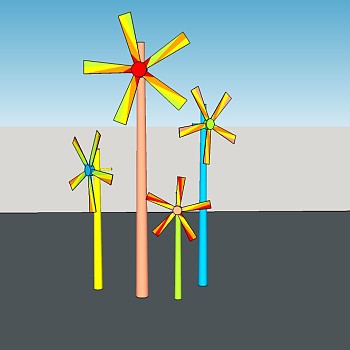 现代风车景观小品su模型下载、风车小品草图大师模型下载