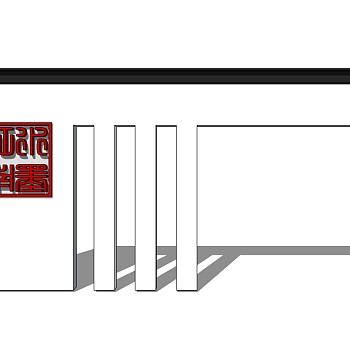 中式景观墙SU模型下载，景观墙skb模型分享