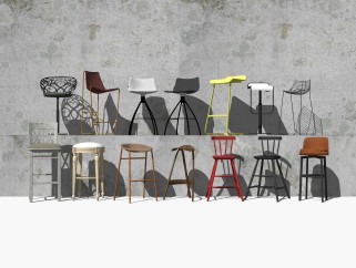 简欧吧台椅组合草图大师模型，吧台椅sketchup模型下载