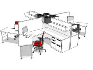 现代隔断办公桌草图大师模型，办公桌sketchup模型下载