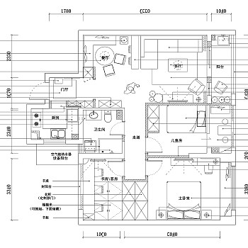 田园雅居三室两厅CAD图纸，户型图，效果图下载