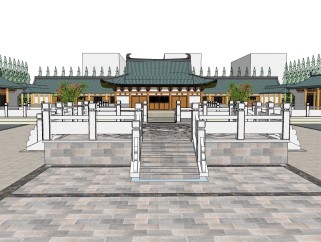 中式寺庙外观免费su模型下载、寺庙草图大师模型下载