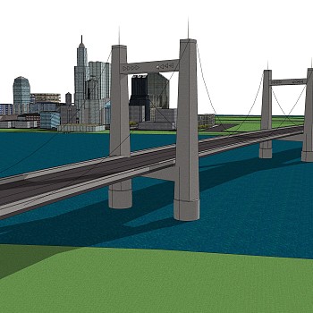 悬索桥设计草图大师模型下载，sketchup悬索桥su模型分享