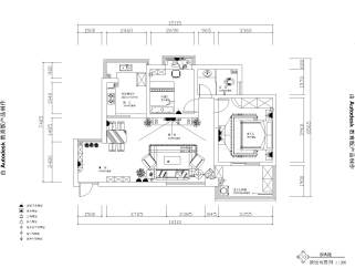 黑白混搭三室二厅CAD装修图含效果图套图，CAD建筑图纸下载