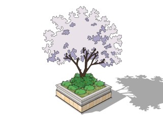 现代方形树池SU模型下载，树池坐凳skb模型分享