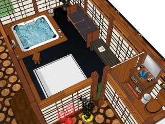 日式浴室skp文件下载，浴室草图大师模型