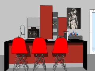 现代酒吧吧台su模型，家用吧台吧台椅skb文件下载