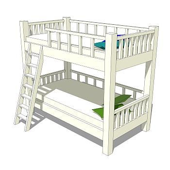 现代高低床铺草图大师模型，儿童床SU模型下载