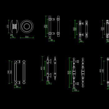 柜门拉手五金CAD图库，拉手五金CAD全套图纸下载