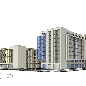 现代办公楼外观草图大师模型，办公楼外观sketchup模型免费下载