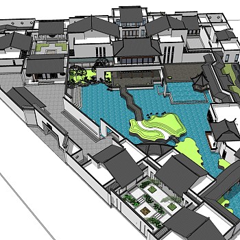 中式古建筑院落草图大师模型，古建民俗sketchup模型免费下载