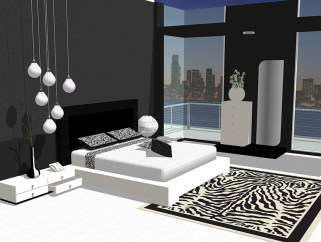 现代180度全景阳台卧室sketchup模型免费下载