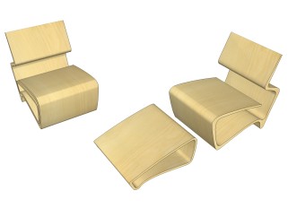 现代米黄色躺椅su模型，椅子草图大师模型下载