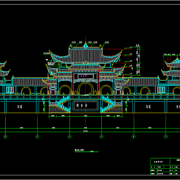 广东大岭山观音寺cad图纸，寺庙建筑cad施工图下载