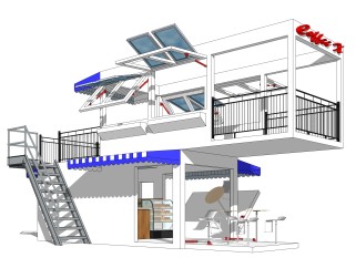 工业风集装箱住宅su模型下载，住宅外观草图大师模型分享