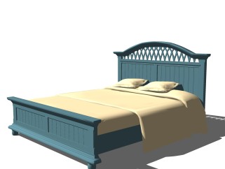 美式实木双人床免费su模型，实木双人床skp模型下载