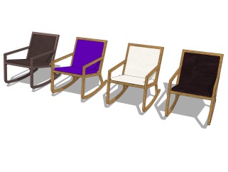 现代实木摇椅组合su模型，摇椅草图大师模型下载