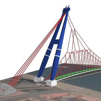 悬索桥设计草图大师模型下载，sketchup悬索桥su模型分享