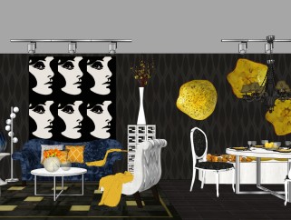 装饰主义客餐厅su模型，客餐厅桌椅背景墙组合草图大师模型下载