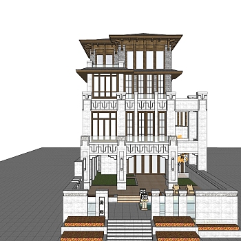 现代简约欧式别墅外观草图大师模型，SU模型免费下载