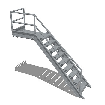现代钢结构单跑楼梯草图大师模型，钢结构单跑楼梯sketchup模型免费下载
