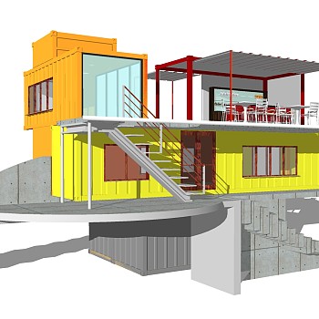 工业风集装箱住宅草图大师模型，集装箱住宅sketchup模型免费下载