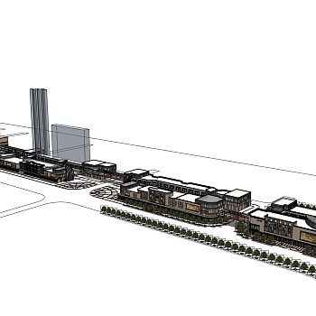 现代商业街草图大师模型，商业综合体sketchup模型免费下载