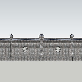 中式围墙院墙草图大师模型skp文件，围墙sketchup模型skp文件下载