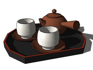 中式茶具草图大师模型，茶具sketchup模型