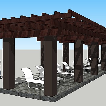 现代实木廊架草图大师模型，廊架sketchup模型下载