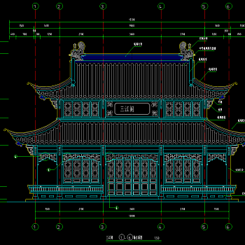 三江阁建筑施工图，建筑CAD图纸下载