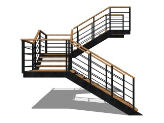 现代三跑楼梯草图大师模型，三跑楼梯sketchup模型免费下载